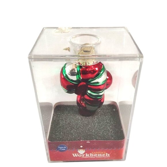 Set Of 6 Santas Workbench Christmas Candy Cane Ornaments Glass In Original Boxes - Picture 5 of 8